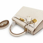 Kelly Sellier 25cm Craie Ostrich Gold Hardware Premium Women Shoulder Purse