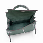 Kelly Sellier 25cm & 28cm Vert Cypress Epsom Leather Palladium Hardware Commute Shoulder Handbag