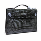 Kelly Pochette Gris Elephant Shiny Niloticus Crocodile Leather Palladium Hardware & Palladium Hardware Women Clutch Bag