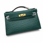 Mini Kelly II Sellier 19cm & 22cm Vert Fonce Ostrich Leather Gold Hardware Women Mini Handbag