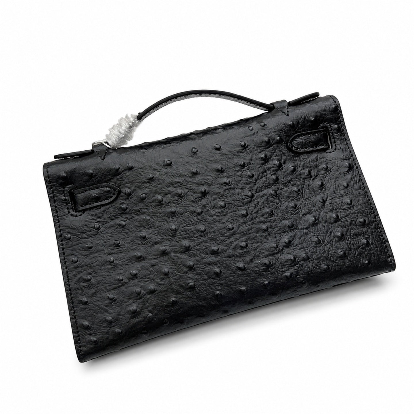 Mini Kelly Sellier 22cm Noir Ostrich Leather Gold Hardware Women Mini Handbag