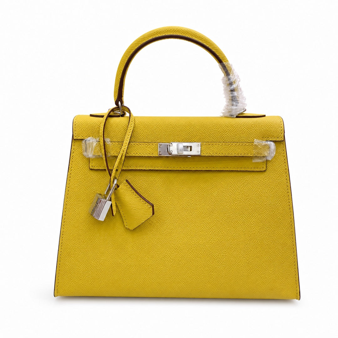 Kelly Sellier 25cm & 28cm Jaune Ambre Epsom Leather Palladium Hardware Women Luxury Handbag