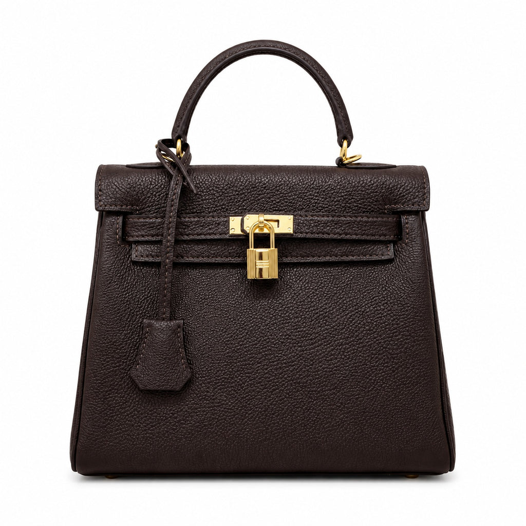 Kelly Sellier 20cm & 25cm & 28cm Marron Foncé Togo Leather Gold Hardware Women Handbag