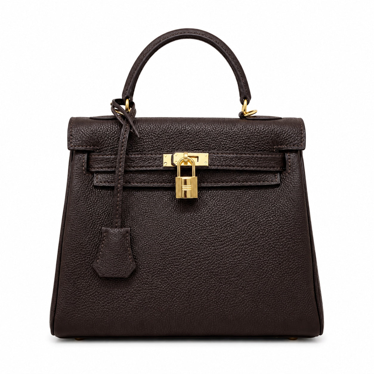 Kelly Sellier 20cm & 25cm & 28cm Marron Foncé Togo Leather Gold Hardware Women Handbag