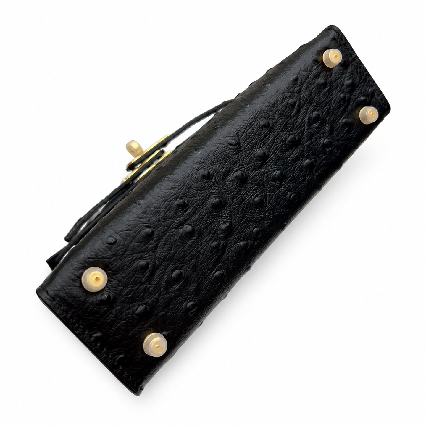 Mini Kelly Sellier 19cm Noir Ostrich Leather Gold Hardware Women Mini Handbag