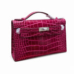 Kelly Pochette Fuchsia Shiny Niloticus Crocodile Leather Palladium Hardware Women Clutch Bag