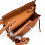 Kelly Elan 25 Underarm Baguette Bag, Genuine Top Layer Cowhide Goat Grain Leather, Silver Hardware Caramel Brown Shoulder Purse, Vintage Classic Fall Winter Must-Have Handbag Size 25×6.5×15cm