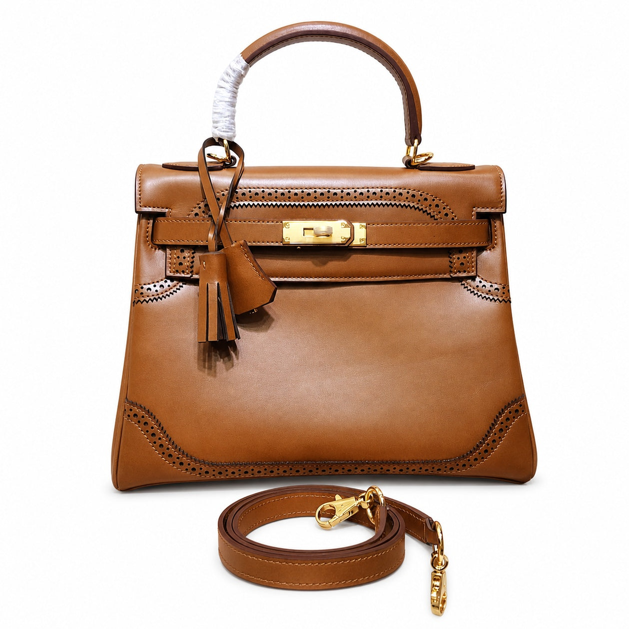 Kelly Sellier Ghillies 28cm Natural Sable Barenia Leather Gold Hardware Women Handbag
