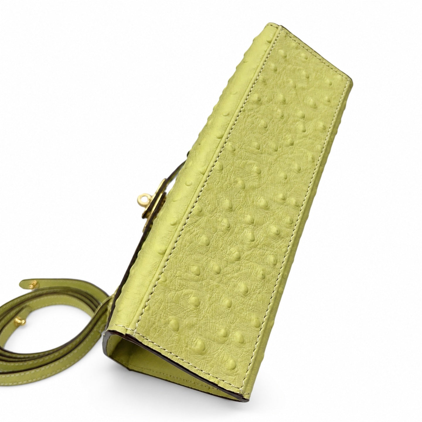 Mini Kelly II Sellier 19cm & 22cm Jaune Citron Ostrich Leather Gold Hardware Women Mini Handbag