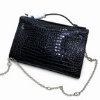 Kelly Pochette Noir Shiny Niloticus Crocodile Leather Palladium Hardware & Palladium Hardware Women Clutch Bag