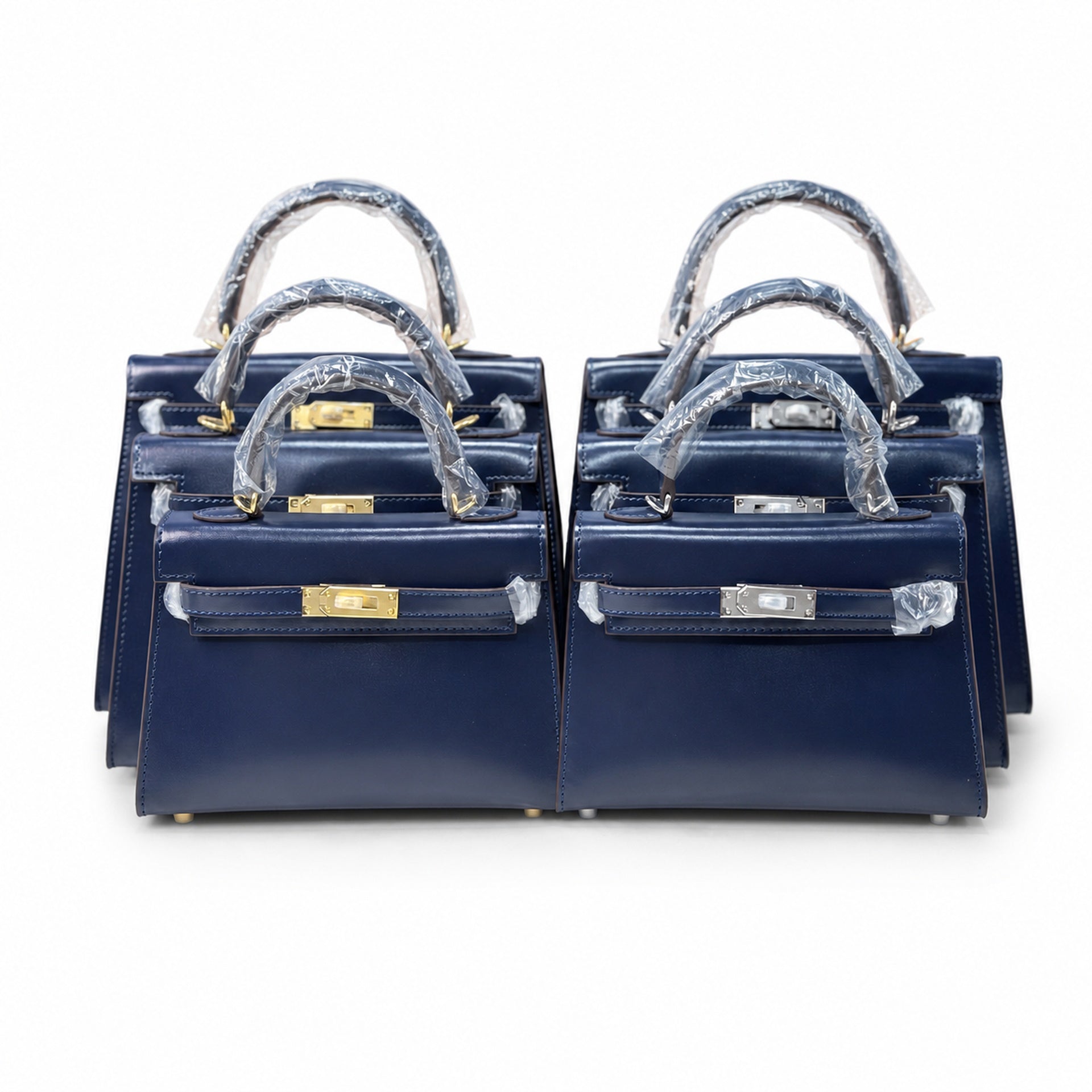 Kelly Sellier 19cm & 22cm & 25cm Bleu Nuit Box Calf Leather Gold Hardware & Palladium Hardware Women Handbag