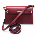 Kelly Elan 25 Underarm Baguette Bag, Genuine Top Layer Cowhide Goat Grain Leather, Gold Hardware Vintage Wine Red Shoulder Handbag, Elegant Luxury Quiet Glam Daily Purse Size 25×6.5×15cm