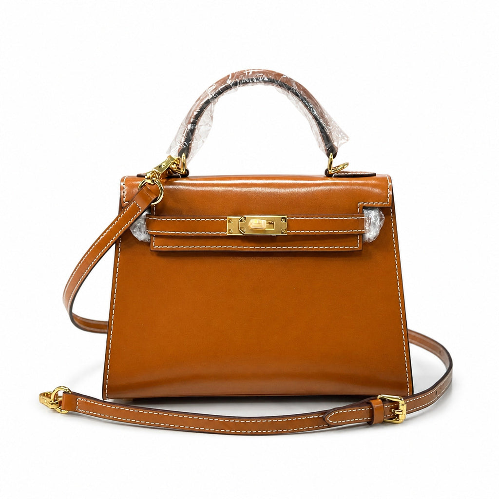 Kelly Sellier 19cm & 22cm & 25cm Gold Box Calf Leather Gold Hardware & Palladium Hardware Women Handbag