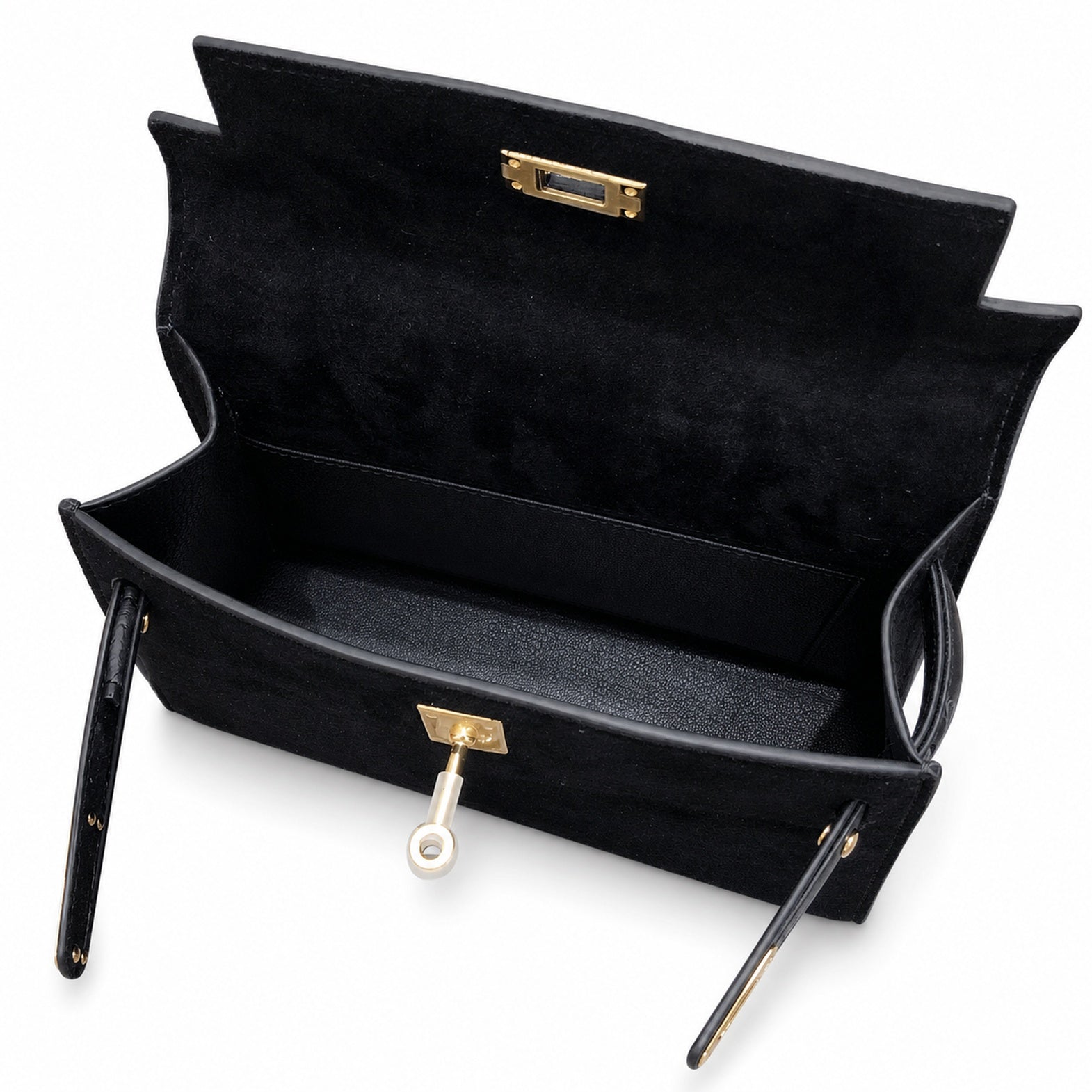Kelly Sellier 22cm Noir Suede Leather Gold Hardware Women Mini Handbag