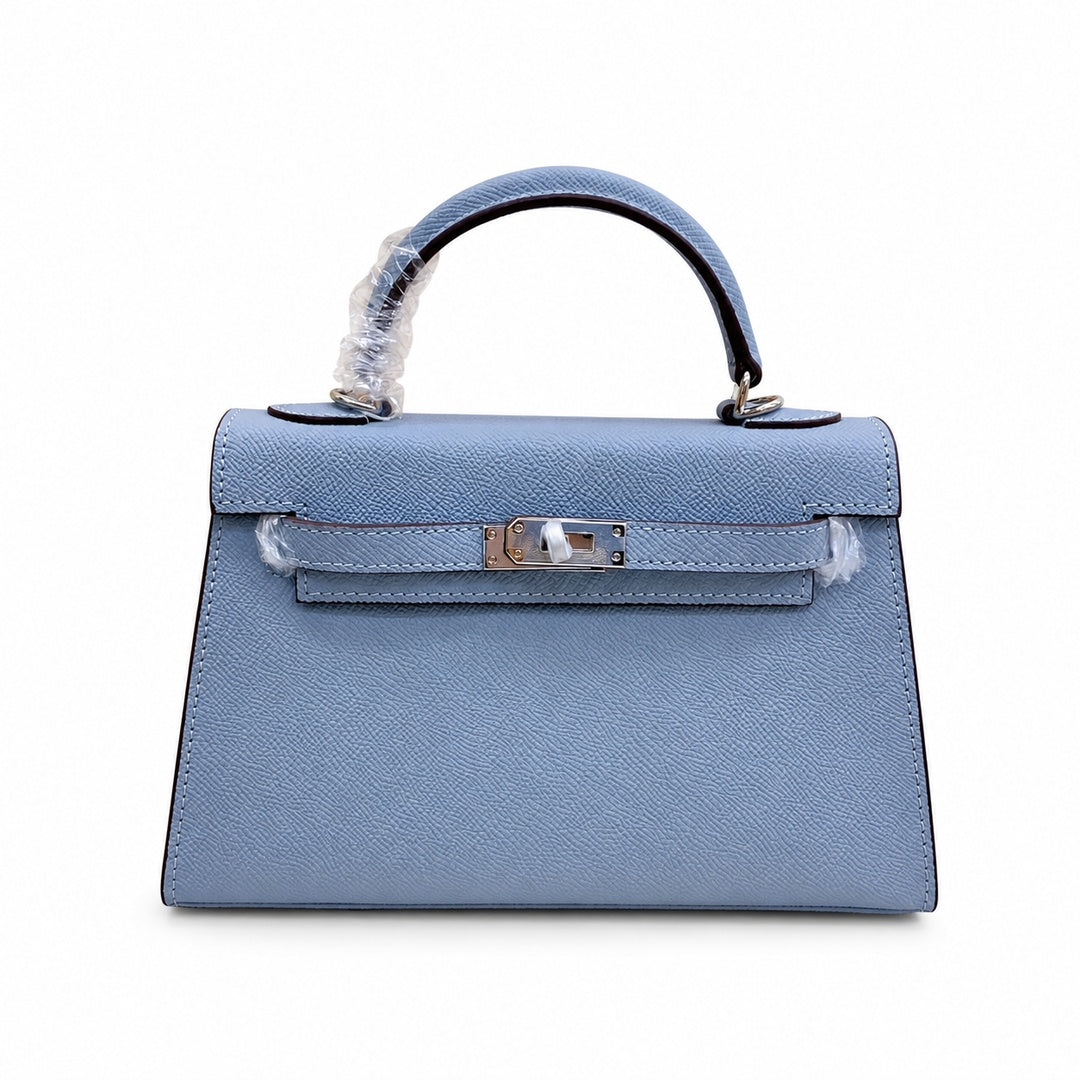 Mini Kelly II Sellier 19cm & 22cm Bleu Lin Epsom Leather Palladium Hardware Women Mini Handbag