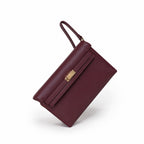 Kelly Elan 25 Underarm Baguette Bag, Genuine Top Layer Cowhide Goat Grain Leather, Gold Hardware Vintage Wine Red Shoulder Handbag, Elegant Luxury Quiet Glam Daily Purse Size 25×6.5×15cm