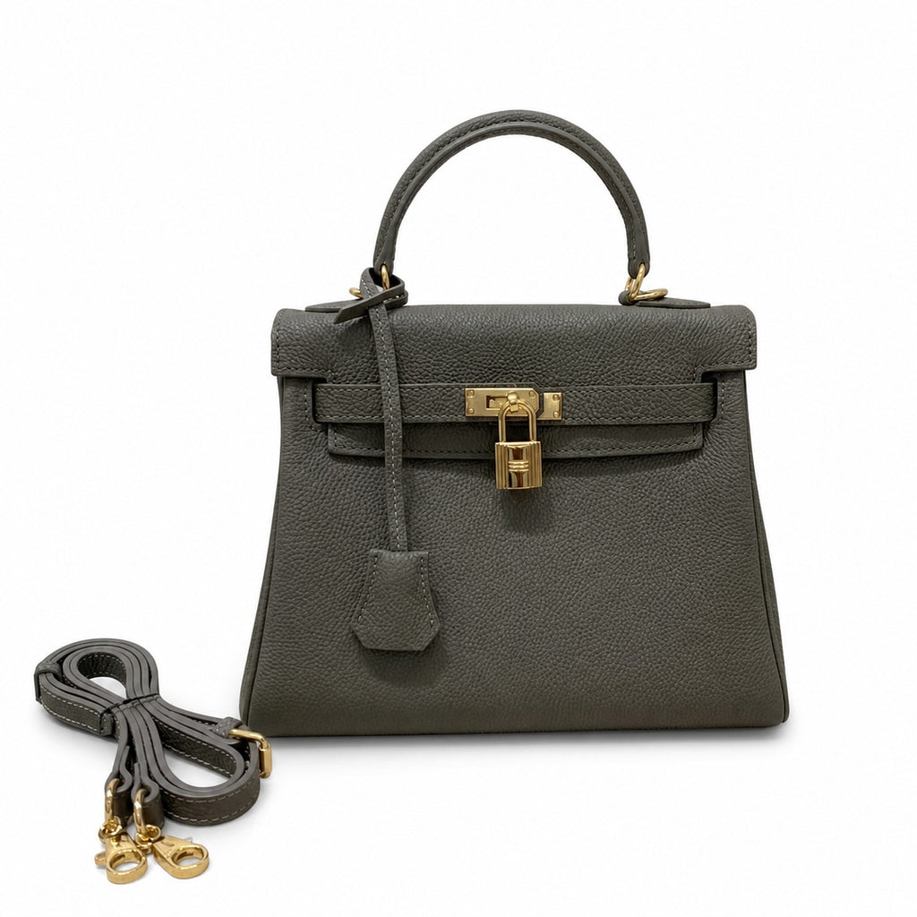Kelly Sellier 20cm & 25cm & 28cm Gris Asphalte Togo Leather Gold Hardware Women Handbag