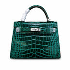 Kelly Sellier 22cm Vert Emeraude Shiny Crocodile Leather Gold Hardware & Palladium Hardware Women Handbag