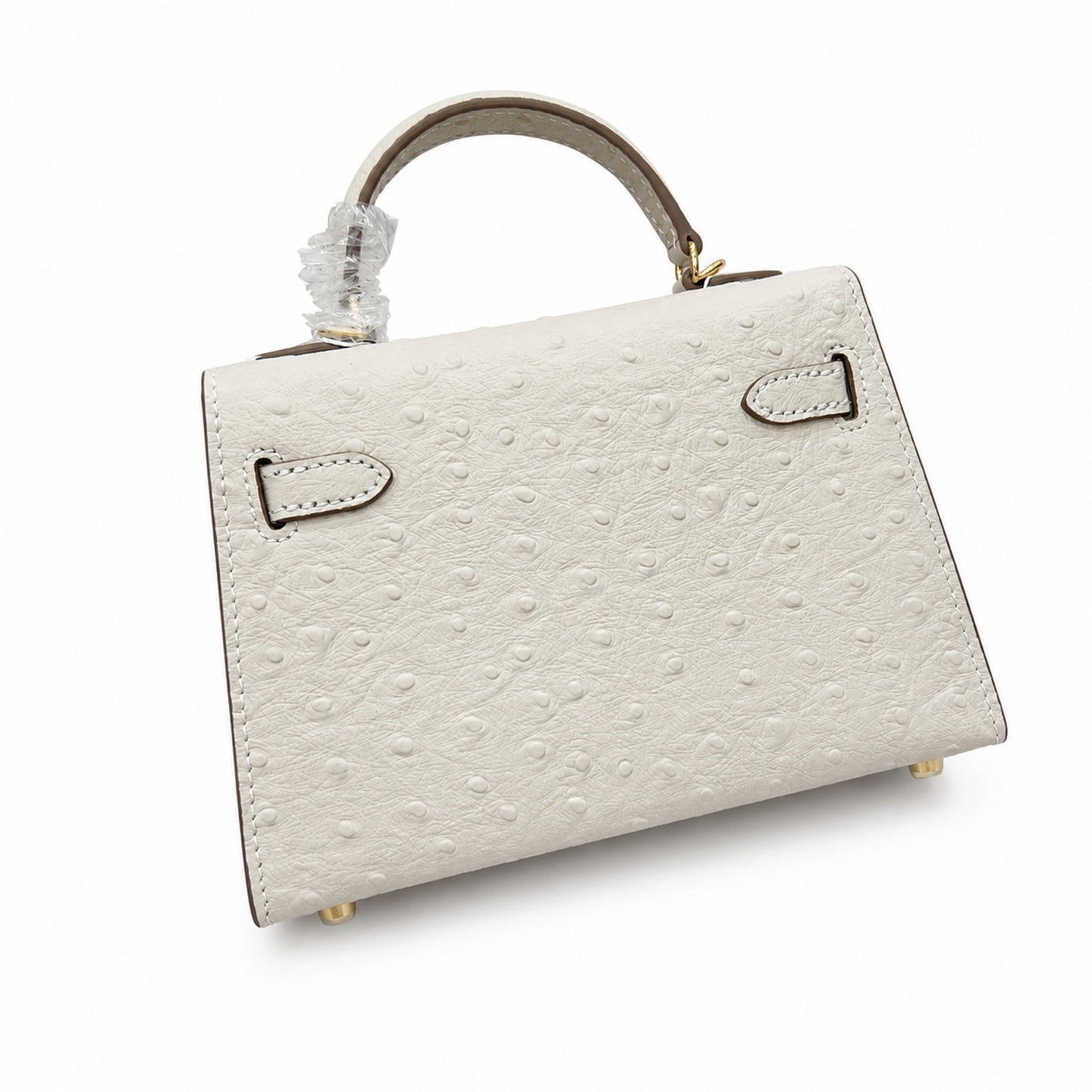 Mini Kelly II 19cm Sellier Craie Ostrich Gold Hardware Premium Women Daily Handbag