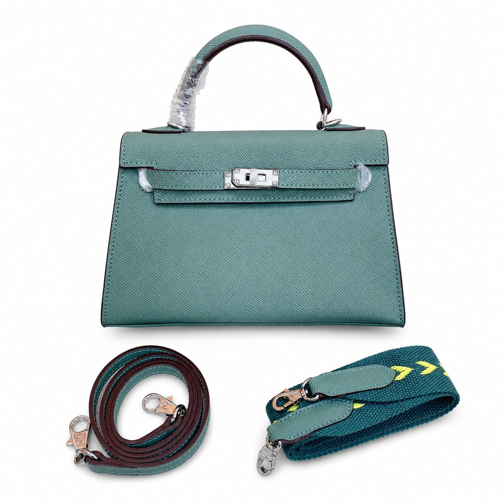 Mini Kelly II Sellier 19cm & 22cm Vert Cypress Epsom Leather Palladium Hardware Women Mini Handbag