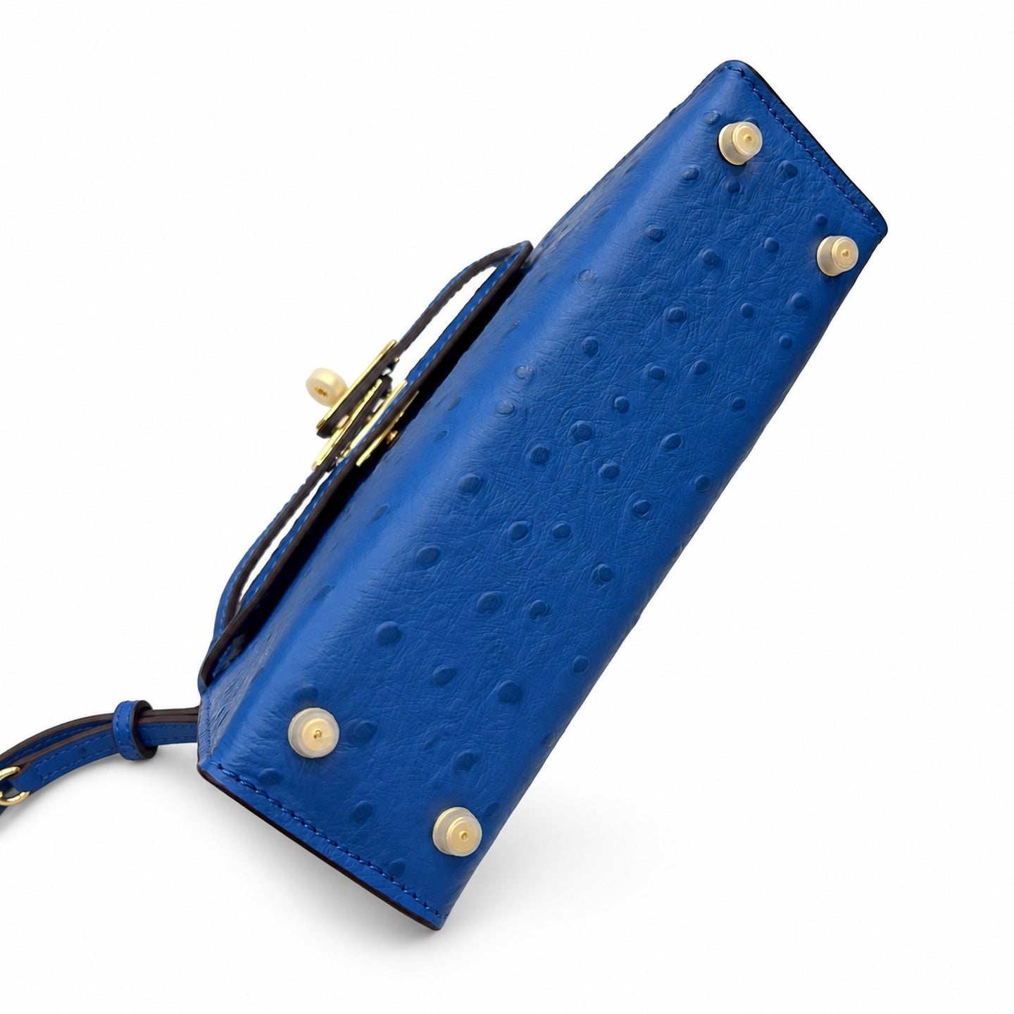 Mini Kelly II 19cm Sellier Bleu Electrique Ostrich Gold Hardware Luxury Crossbody Handbag