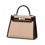 Kelly 25 Bag With Outside Stitching Constructed Of Patchwork Canvas & Premium Soft Swift Leather, Rich Warm Brown Tone Delivers Full-Bodied Vintage Luxury Texture Dimensions: Length 25 * Width 10 * Height 18cm