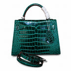 Kelly Sellier 22cm Vert Emeraude Shiny Crocodile Leather Gold Hardware & Palladium Hardware Women Handbag