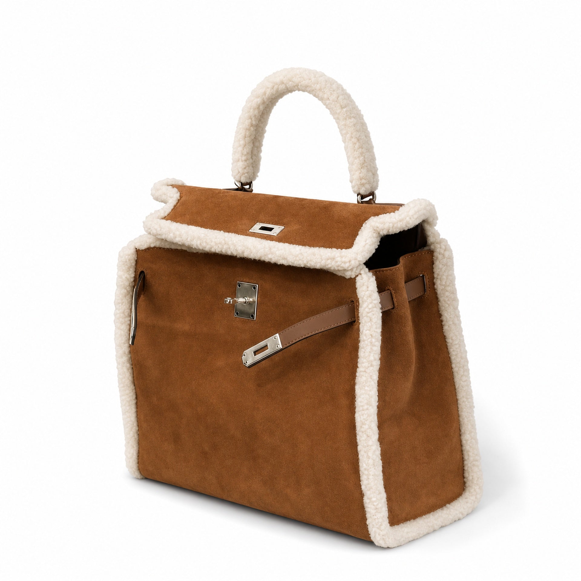 Kelly Sellier 28cm Ebene Suede Leather Gold Hardware Commute Shoulder Handbag