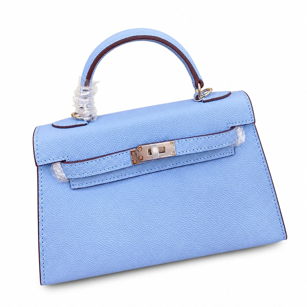 Mini Kelly II Sellier 19cm & 22cm Bleu Brume Epsom Leather Palladium Hardware Women Mini Handbag