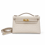 Mini Kelly II Sellier 19cm & 22cm Craie Ostrich Leather Gold Hardware Women Mini Handbag