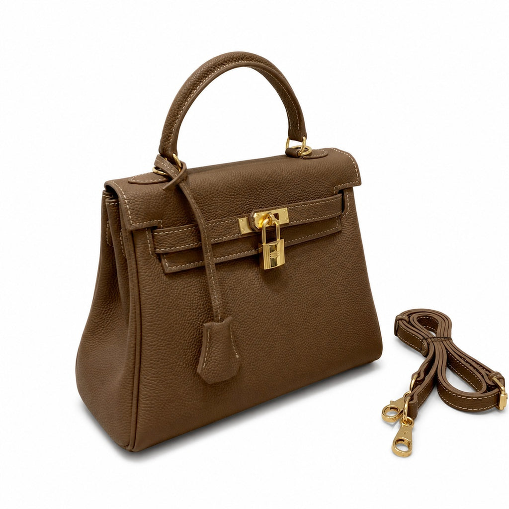 Kelly Sellier 20cm & 25cm & 28cm Chocolat Togo Leather Gold Hardware Women Handbag
