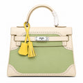 Kelly Sellier Ghillies 28cm Craie & Vert Pomme Barenia Leather Palladium Hardware Women Handbag