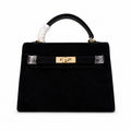 Kelly Sellier 22cm Noir Suede Leather Gold Hardware Women Mini Handbag