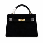 Kelly Sellier 22cm Noir Suede Leather Gold Hardware Women Mini Handbag