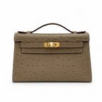 Mini Kelly II Sellier 19cm & 22cm Etoupe Ostrich Leather Gold Hardware Women Mini Handbag