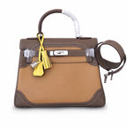 Kelly Sellier Ghillies 28cm Beige Poussière & Marron Foncé Barenia Leather Palladium Hardware Women Handbag