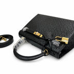 Kelly Sellier 25cm Noir Black Ostrich Gold Hardware Designer Shoulder Tote