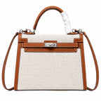 Kelly 25 Bag With Outside Stitching Constructed Of Patchwork Canvas & Premium Soft Swift Leather, Rich Warm Brown Tone Delivers Full-Bodied Vintage Luxury Texture Dimensions: Length 25 * Width 10 * Height 18cm