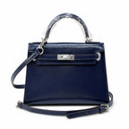 Kelly Sellier 19cm & 22cm & 25cm Bleu Nuit Box Calf Leather Gold Hardware & Palladium Hardware Women Handbag