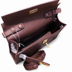 Kelly Elan 25 Underarm Baguette Bag, Genuine Top Layer Cowhide Goat Grain Leather, Gold Hardware Havane Brown Shoulder Purse, Low-key Old Money Vintage Style Daily Handbag Size 25×6.5×15cm