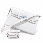 Kelly Elan 25 Underarm Baguette Bag, Genuine Top Layer Cowhide Goat Grain Leather, Silver Hardware Off White Shoulder Handbag, Youthful Elegant Goddess Daily Purse Size 25×6.5×15cm