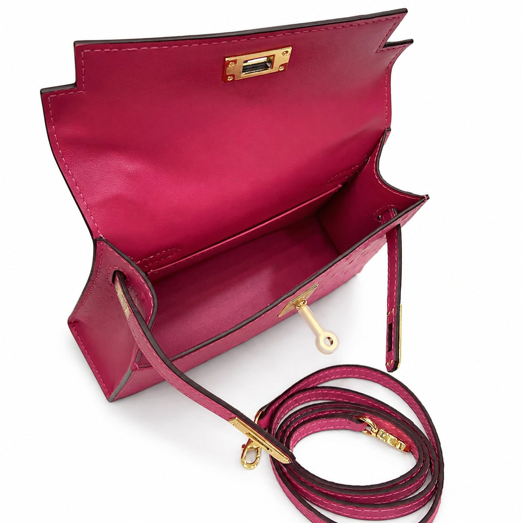 Mini Kelly II 19cm Sellier Violine Ostrich Gold Hardware Premium Women Shoulder Bag