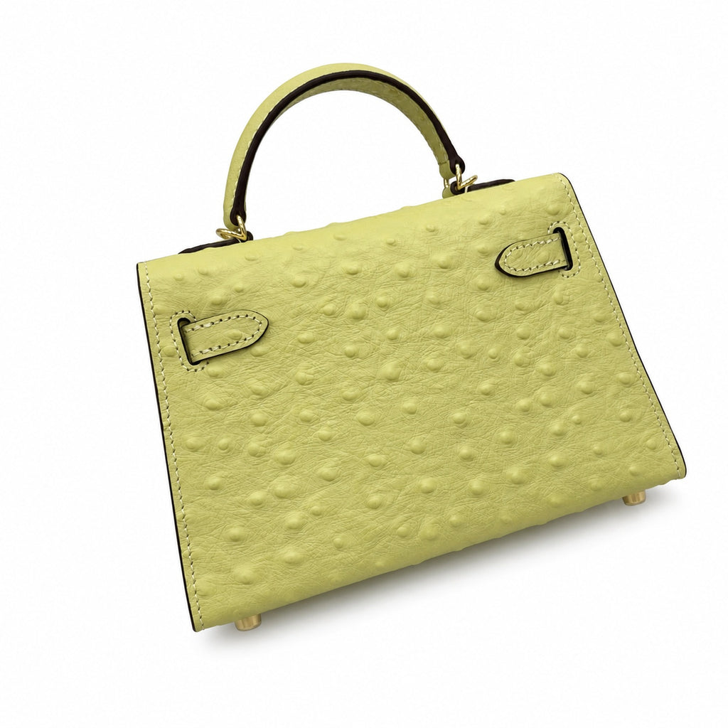 Mini Kelly II 19cm Sellier Jaune Poussin Ostrich Gold Hardware Luxury Mini Handbag