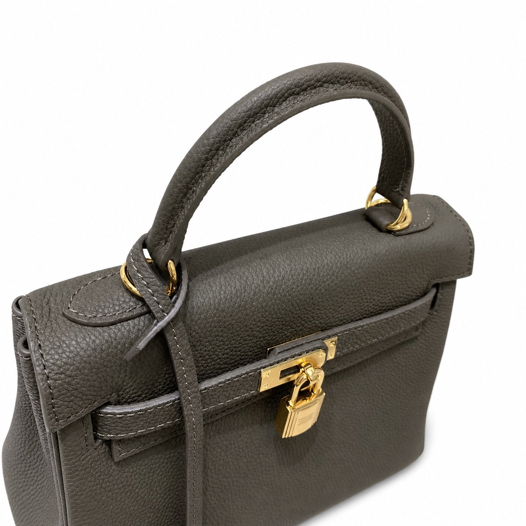 Kelly Sellier 20cm & 25cm & 28cm Gris Asphalte Togo Leather Gold Hardware Women Handbag