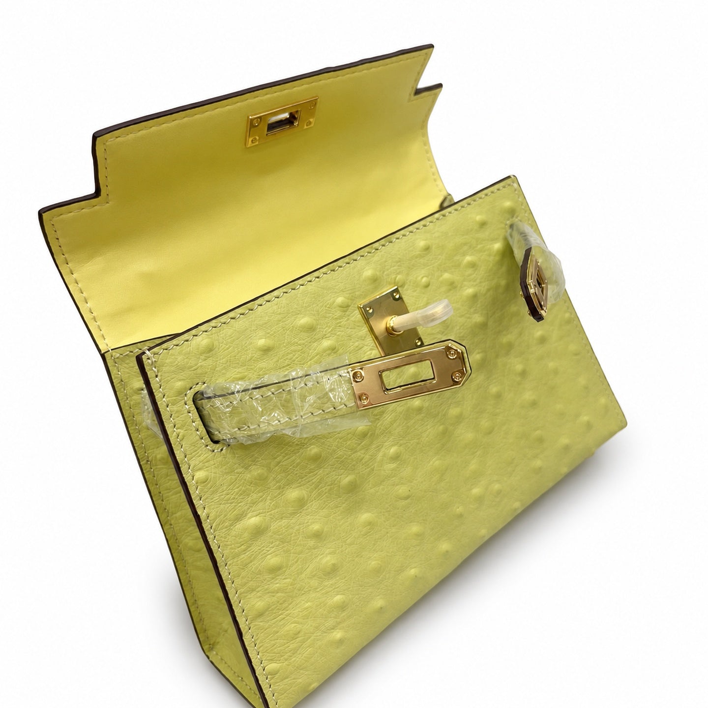 Mini Kelly II 19cm Sellier Jaune Poussin Ostrich Gold Hardware Luxury Mini Handbag
