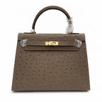 Hermès Kelly Sellier 25 Ostrich Etoupe Gold Hardware