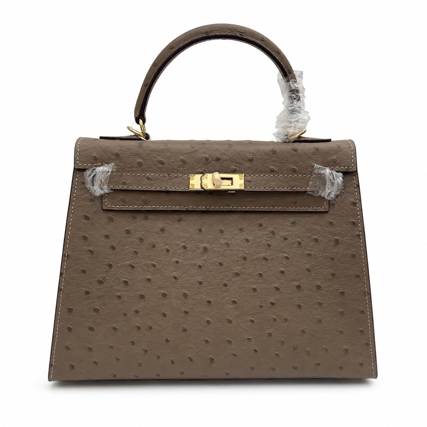 Hermès Kelly Sellier 25 Ostrich Etoupe Gold Hardware