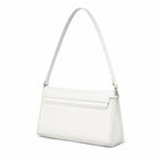 Kelly Elan 25 Underarm Baguette Bag, Genuine Top Layer Cowhide Goat Grain Leather, Silver Hardware Off White Shoulder Handbag, Youthful Elegant Goddess Daily Purse Size 25×6.5×15cm