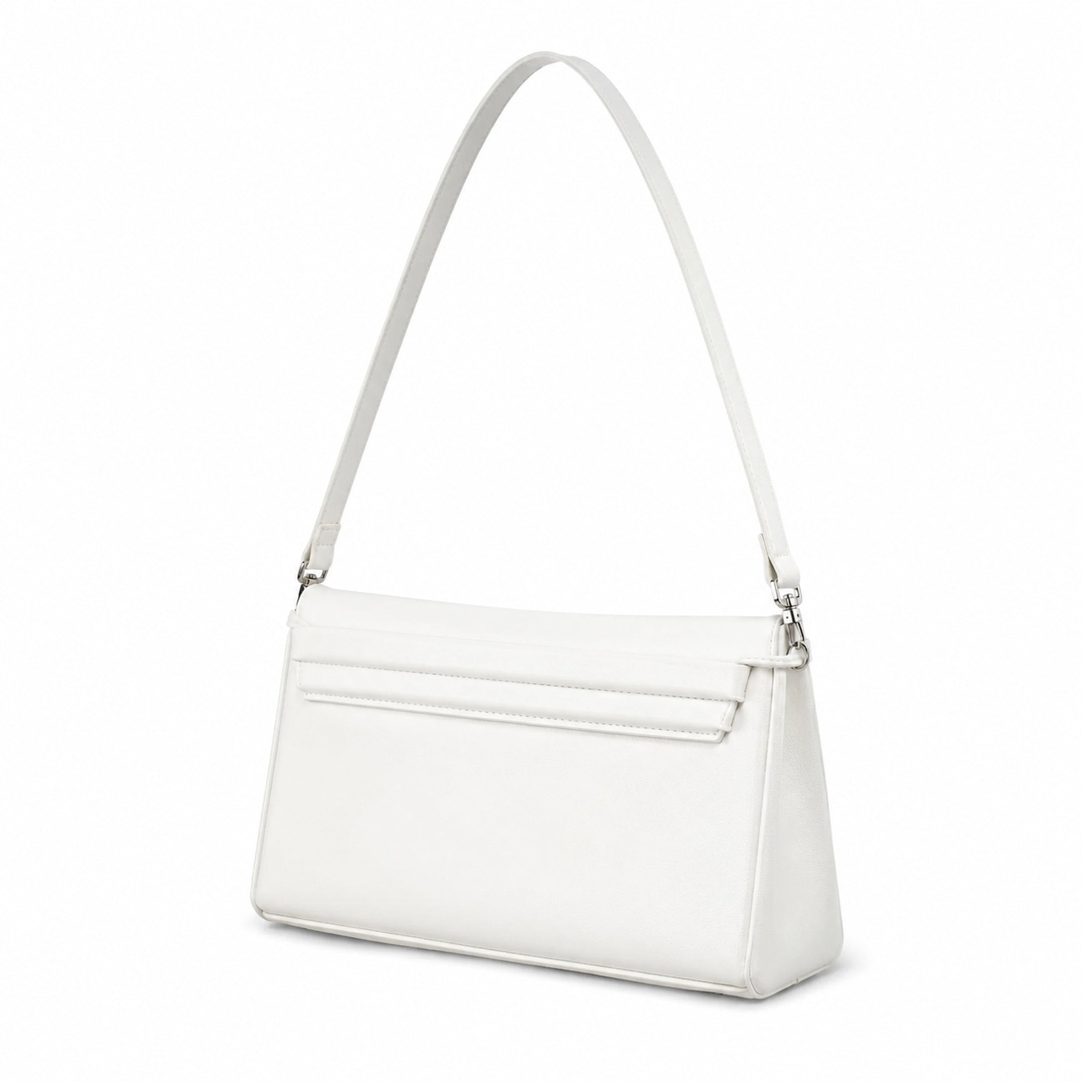 Kelly Elan 25 Underarm Baguette Bag, Genuine Top Layer Cowhide Goat Grain Leather, Silver Hardware Off White Shoulder Handbag, Youthful Elegant Goddess Daily Purse Size 25×6.5×15cm