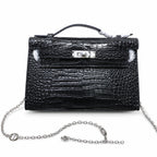 Kelly Pochette Noir Shiny Niloticus Crocodile Leather Palladium Hardware & Palladium Hardware Women Clutch Bag